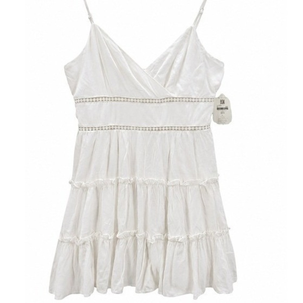 Altar'd State Womens S White Tiered Lace Trim Sleeveless Mini Dress NWT